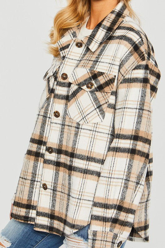 Women's Plaid Bust Pockets Shacket - Tigbuls Variety Fashion