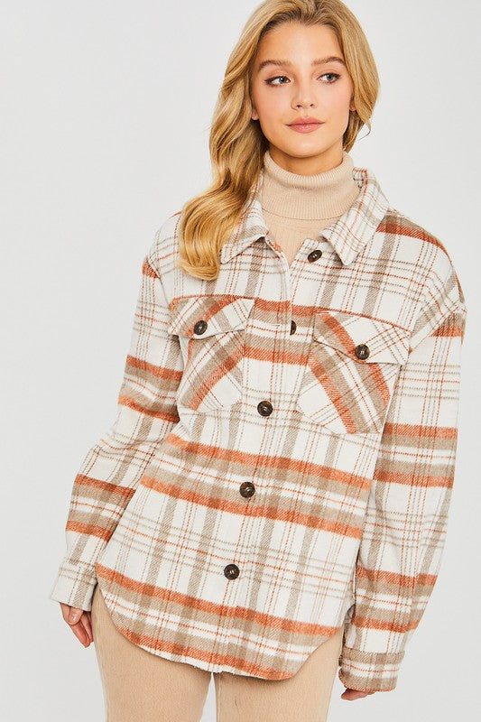 Women's Plaid Bust Pockets Shacket - Tigbuls Variety Fashion