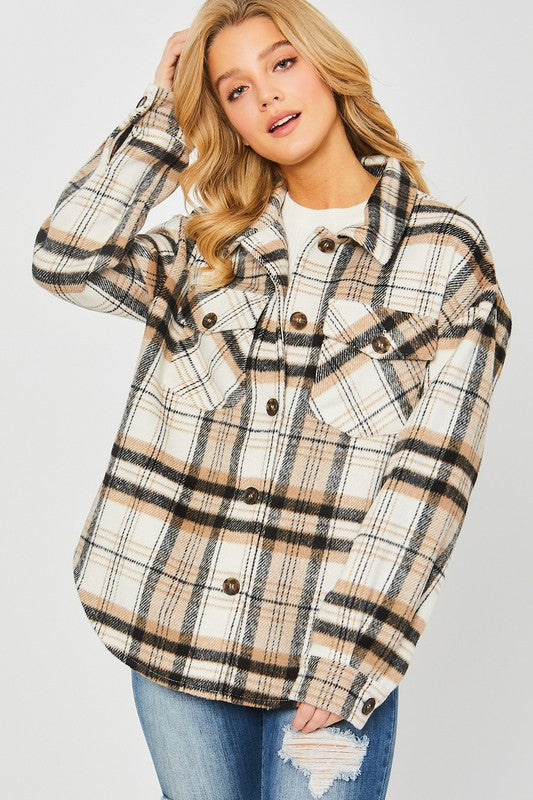 Women's Plaid Bust Pockets Shacket - Tigbuls Variety Fashion