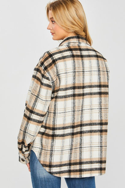 Women's Plaid Bust Pockets Shacket - Tigbuls Variety Fashion