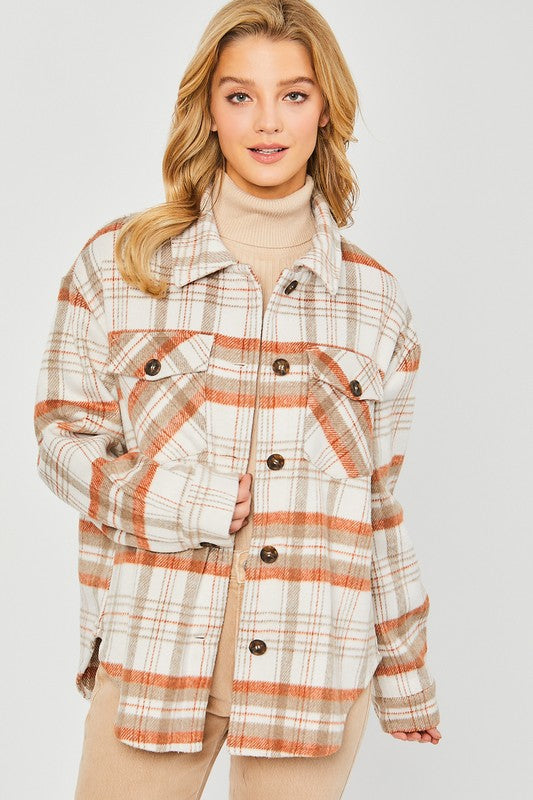 Women's Plaid Bust Pockets Shacket - Tigbuls Variety Fashion