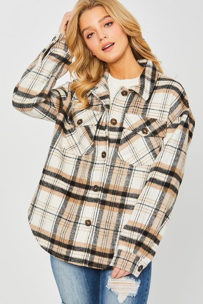 Women's Plaid Bust Pockets Shacket - Tigbuls Variety Fashion