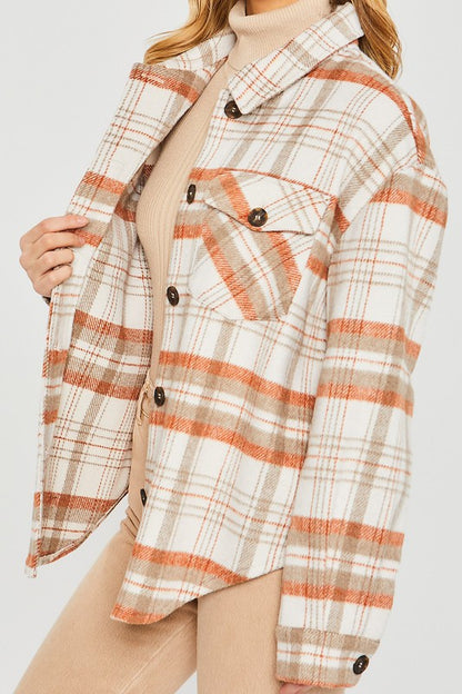 Women's Plaid Bust Pockets Shacket - Tigbuls Variety Fashion