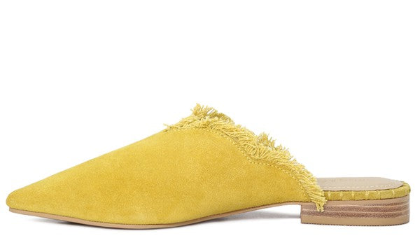 MOLLY  FRAYED LEATHER MULES - Tigbul's Variety Fashion Shop