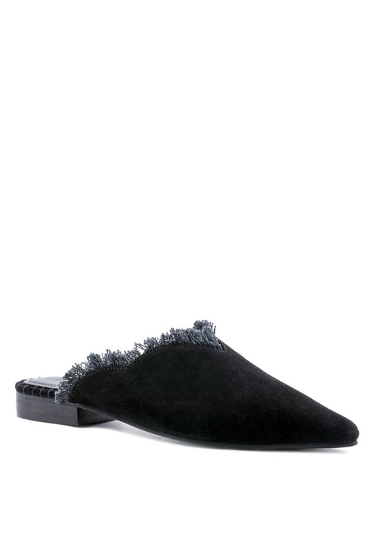 MOLLY  FRAYED LEATHER MULES - Tigbul's Variety Fashion Shop