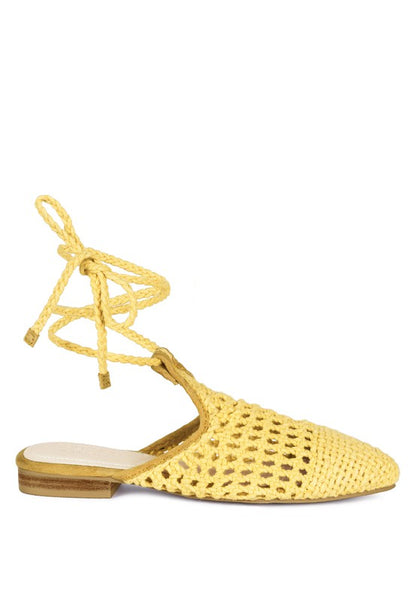BARTSI HANDWOVEN COTTON TIE UP MULE FLATS - Tigbul's Variety Fashion Shop