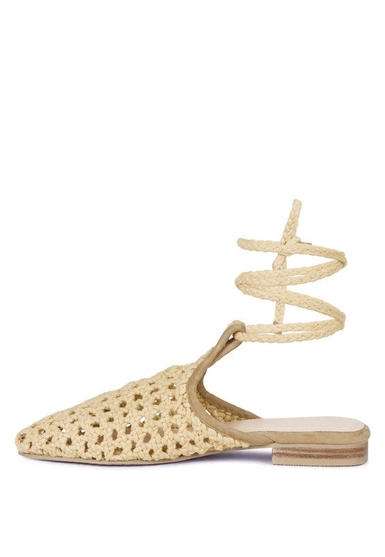 TUTSI HANDWOVEN HONEYCOMB COTTON TIE UP MULE FLATS - Tigbuls Variety Fashion