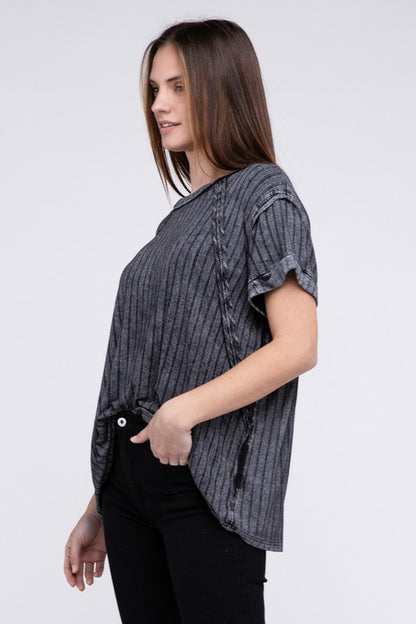 Ribbed Raglan Dolman Sleeve Boat-Neck Top - Tigbuls Variety Fashion