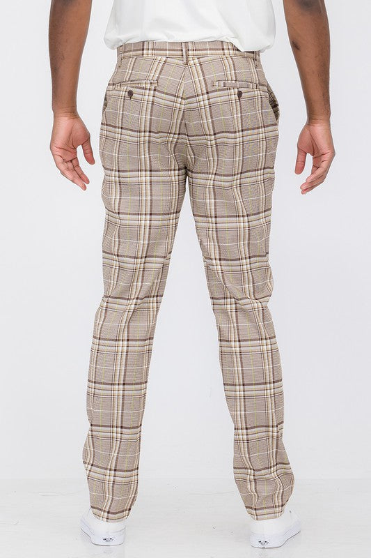 Weiv Men's Brown Plaid Slim Fit Trouser Pants - Tigbul's Variety Fashion Shop