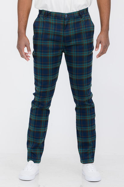 Weiv Men's Blue Plaid Slim Fit Trouser Pants - Tigbul's Variety Fashion Shop