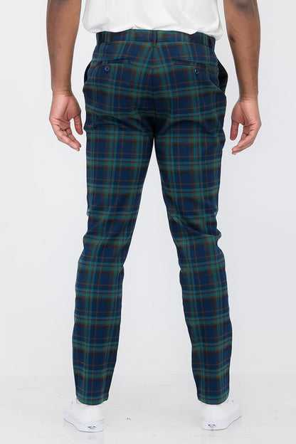 Weiv Men's Blue Plaid Slim Fit Trouser Pants - Tigbul's Variety Fashion Shop