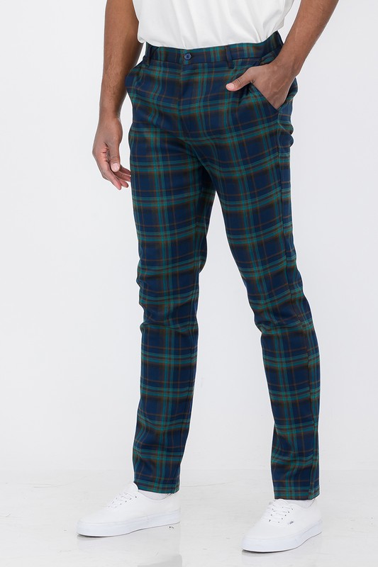 Weiv Men's Blue Plaid Slim Fit Trouser Pants - Tigbul's Variety Fashion Shop