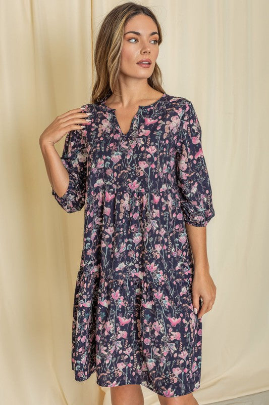 Floral Notch Neck Midi Dress - Tigbuls Variety Fashion