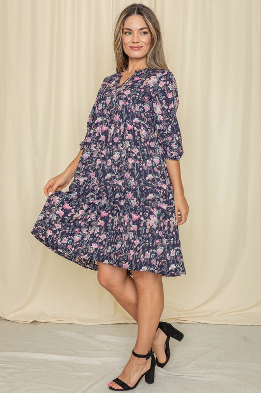 Floral Notch Neck Midi Dress - Tigbuls Variety Fashion