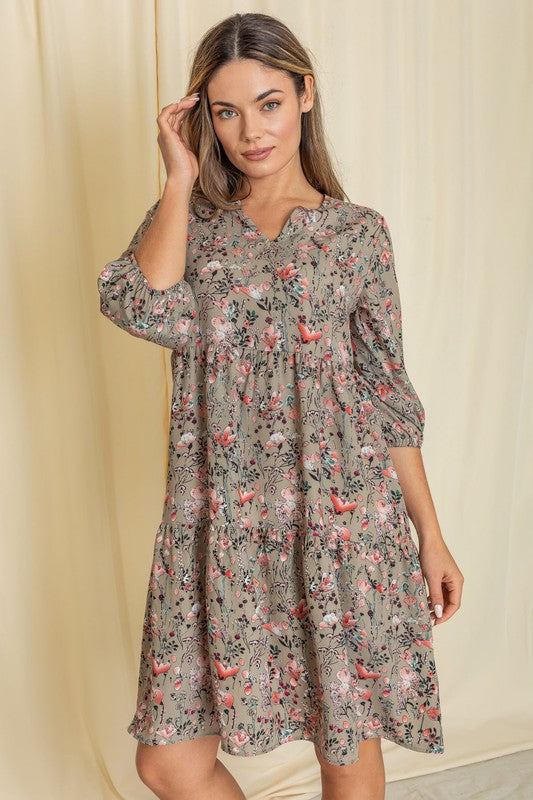 Floral Notch Neck Midi Dress - Tigbuls Variety Fashion