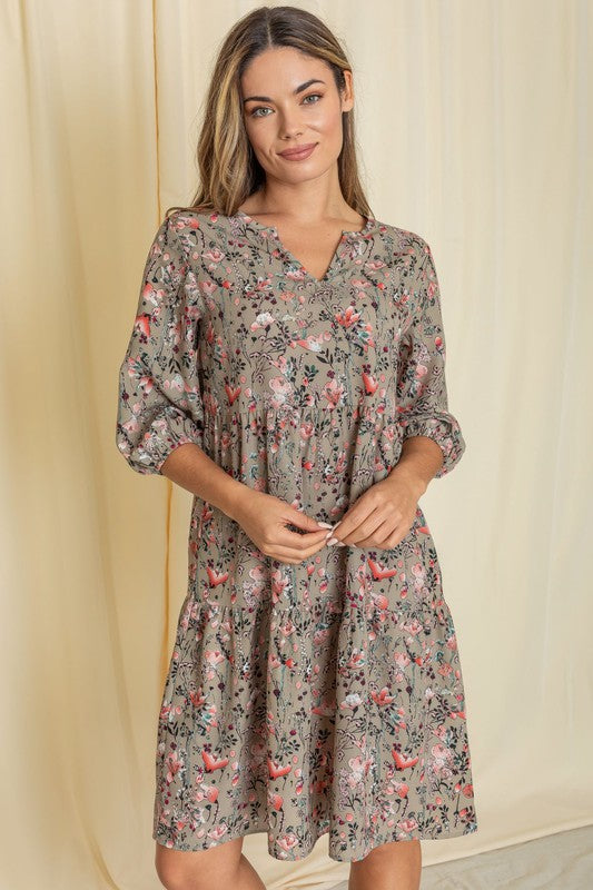 Floral Notch Neck Midi Dress - Tigbuls Variety Fashion