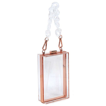 Acrylic Chain Handle See Thru Crossbody Clutch - Tigbul's Variety Fashion Shop