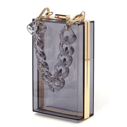 Acrylic Chain Handle See Thru Crossbody Clutch - Tigbul's Variety Fashion Shop