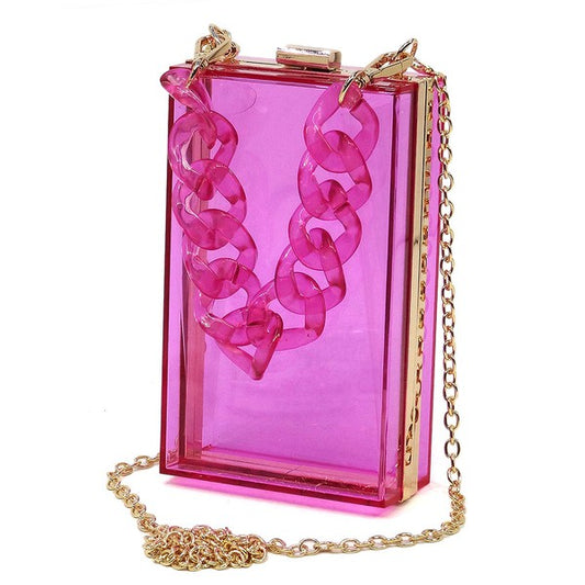 Acrylic Chain Handle See Thru Crossbody Clutch - Tigbul's Variety Fashion Shop