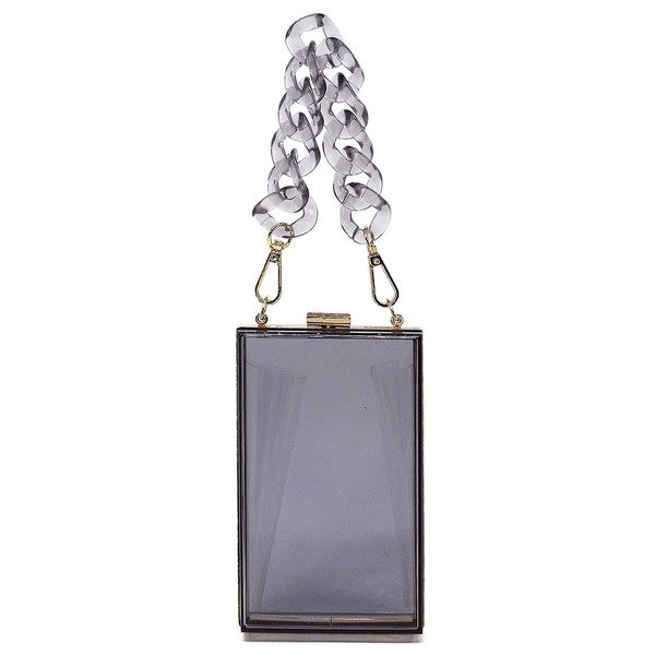 Acrylic Chain Handle See Thru Crossbody Clutch - Tigbul's Variety Fashion Shop