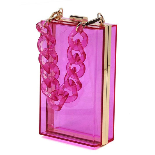 Acrylic Chain Handle See Thru Crossbody Clutch - Tigbul's Variety Fashion Shop