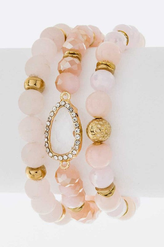 Semi Precious Mix Beads Stretch Bracelet Set - Tigbul's Variety Fashion Shop