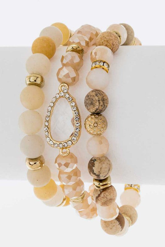 Semi Precious Mix Beads Stretch Bracelet Set - Tigbul's Variety Fashion Shop