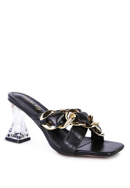 WANDY CLEAR HEEL CHAIN DETAIL SANDALS - Tigbuls Variety Fashion