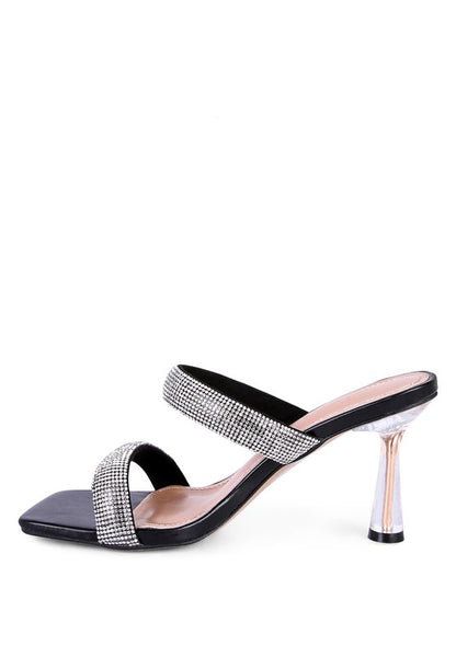 DOLLS DIAMANTE MID HEEL SLIDE SANDALS - Tigbul's Variety Fashion Shop