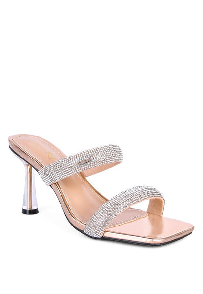 DOLLS DIAMANTE MID HEEL SLIDE SANDALS - Tigbul's Variety Fashion Shop