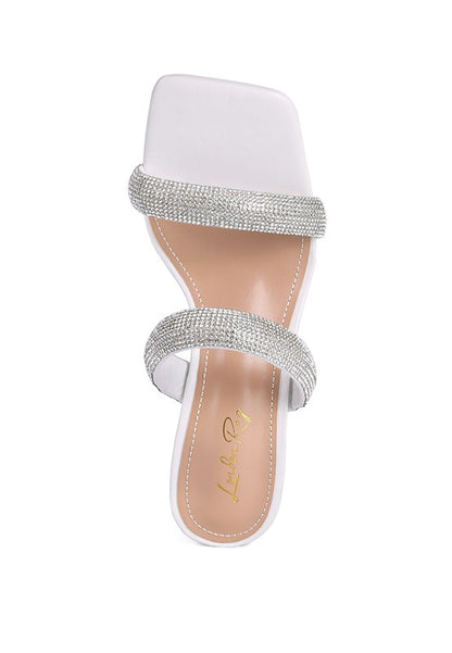 DOLLS DIAMANTE MID HEEL SLIDE SANDALS - Tigbul's Variety Fashion Shop