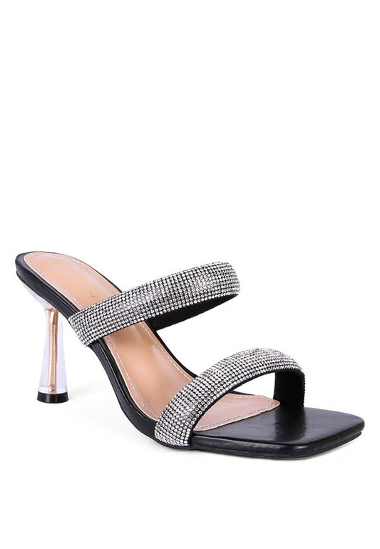 DOLLS DIAMANTE MID HEEL SLIDE SANDALS - Tigbul's Variety Fashion Shop