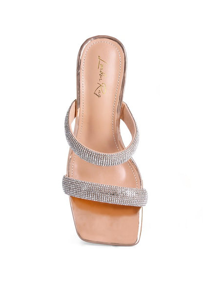 DOLLS DIAMANTE MID HEEL SLIDE SANDALS - Tigbul's Variety Fashion Shop