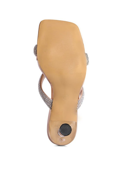 DOLLS DIAMANTE MID HEEL SLIDE SANDALS - Tigbul's Variety Fashion Shop