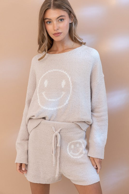 Cozy Soft Top and Shorts Set with Smiley Face - Tigbuls Variety Fashion