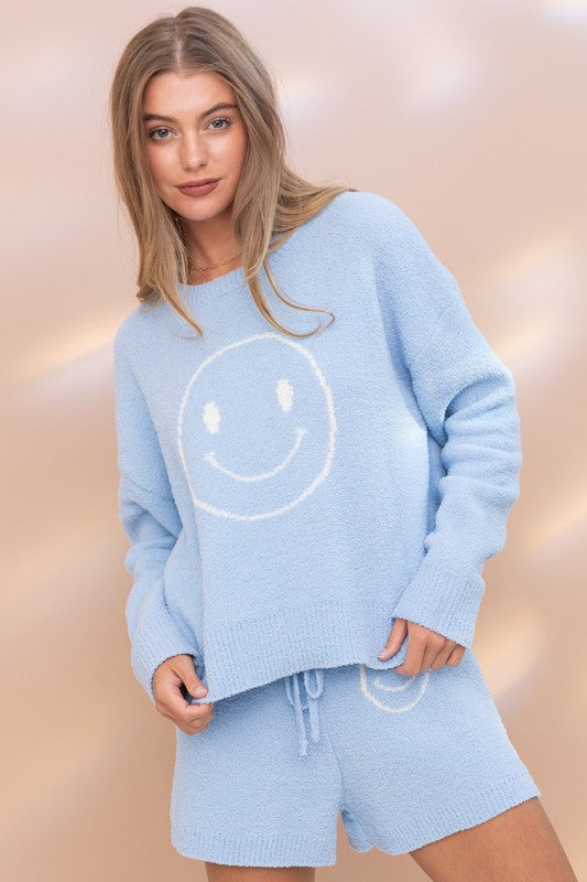 Cozy Soft Top and Shorts Set with Smiley Face - Tigbuls Variety Fashion