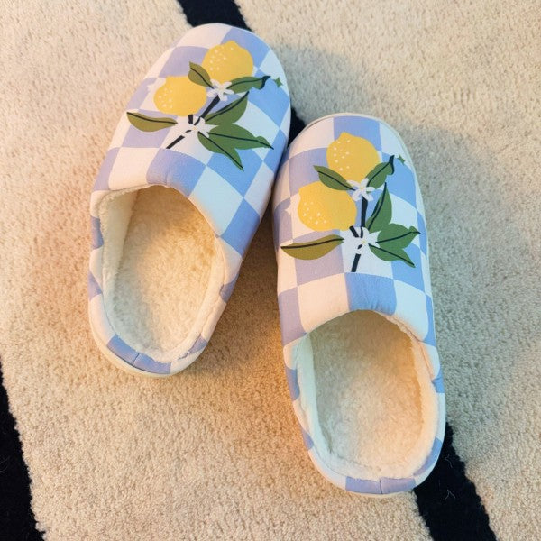 Lemon Drop Gingham Lounge Slippers - Sweet & Cozy - Tigbul's Variety Fashion Shop