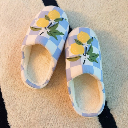 Lemon Drop Gingham Lounge Slippers - Sweet & Cozy - Tigbul's Variety Fashion Shop