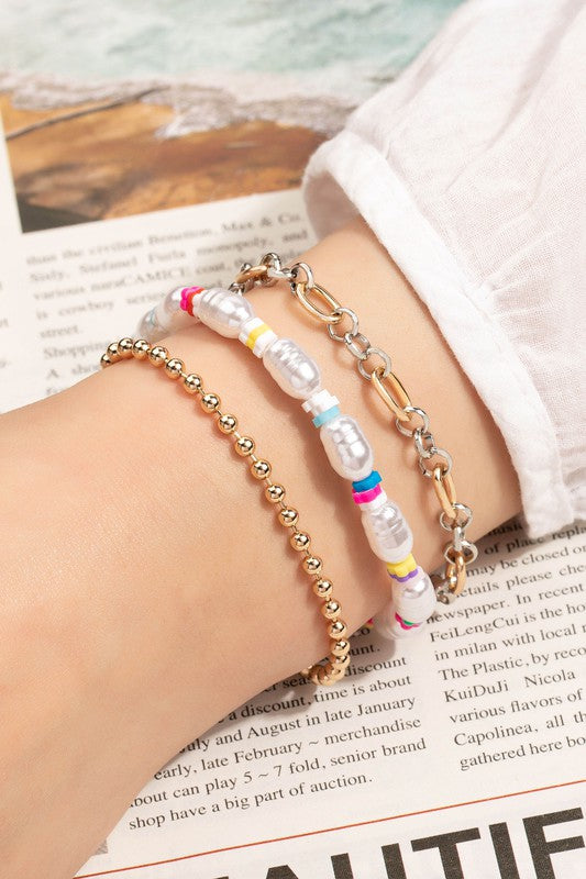 Pearl and chain multi color bracelets set - Tigbul's Variety Fashion Shop