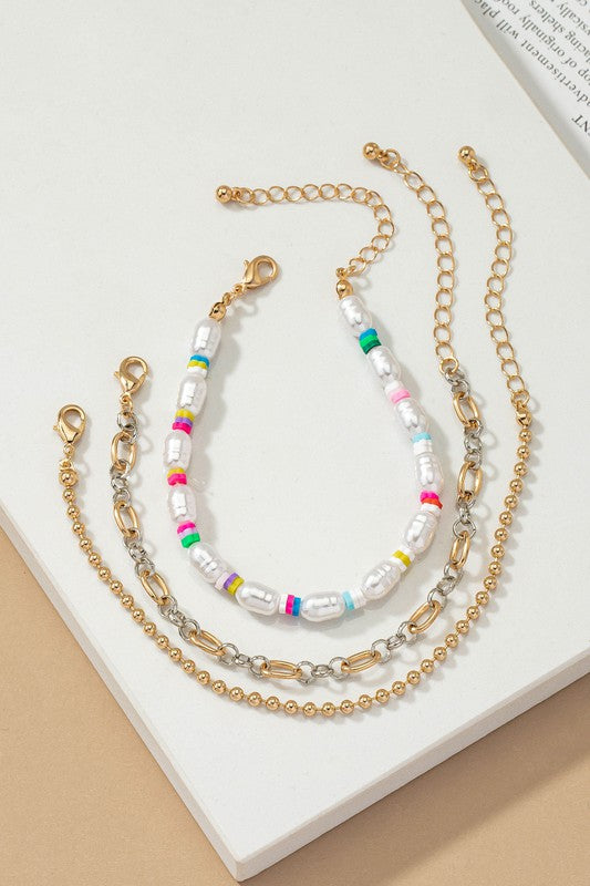 Pearl and chain multi color bracelets set - Tigbul's Variety Fashion Shop
