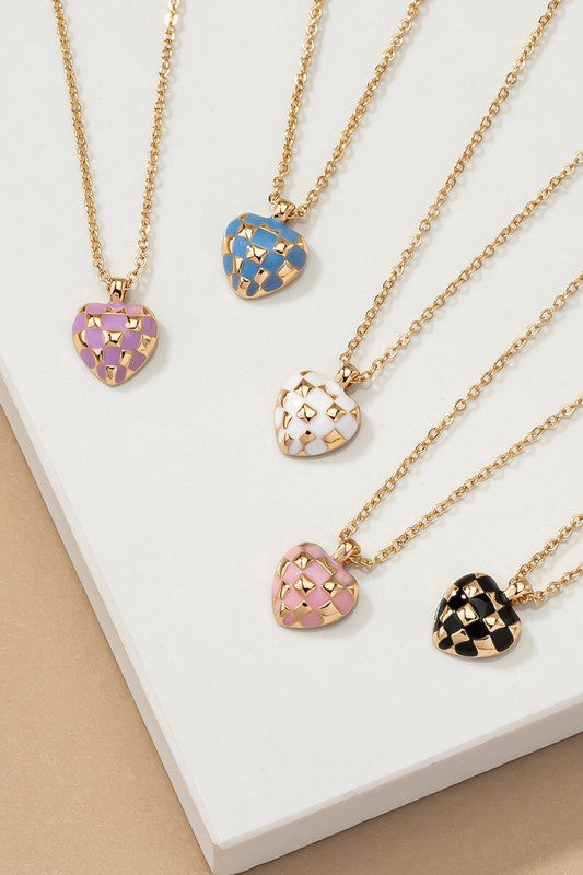 Checker Heart Pendant Necklace - Tigbul's Variety Fashion Shop