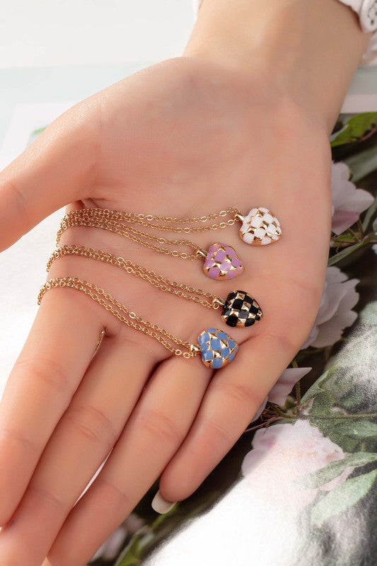 Checker Heart Pendant Necklace - Tigbul's Variety Fashion Shop