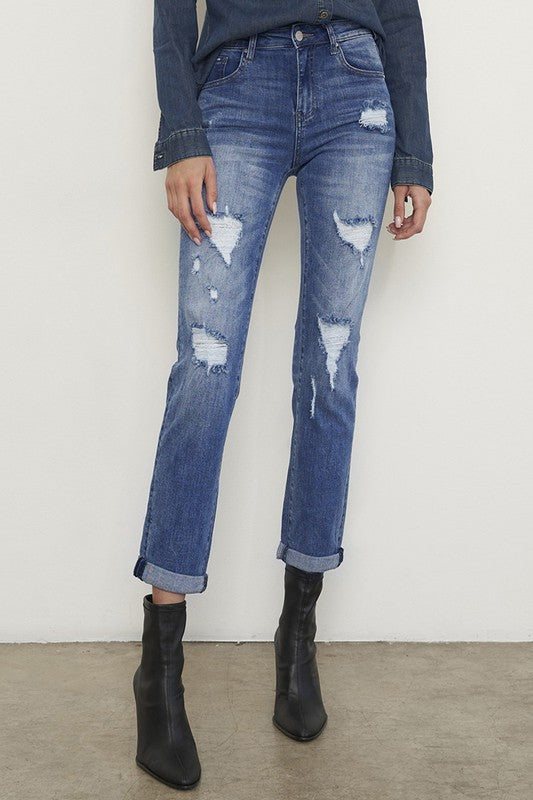 Distressed Front Girlfriend Jeans - Tigbul's Variety Fashion Shop