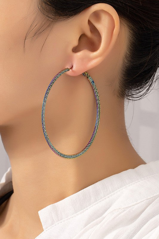 Holographic textured hoop earrings - Tigbul's Variety Fashion Shop