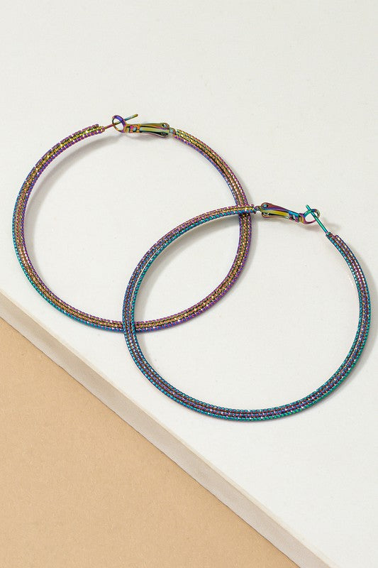 Holographic textured hoop earrings - Tigbul's Variety Fashion Shop