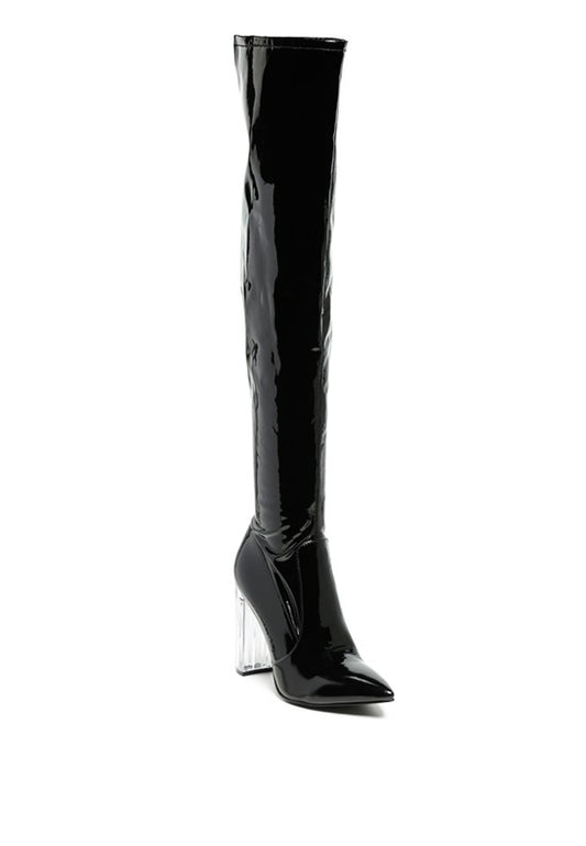 NOIRE THIGH HIGH LONG BOOTS IN PATENT PU - Tigbul's Variety Fashion Shop