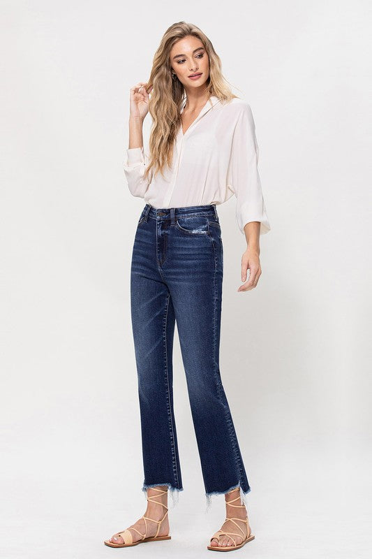 High Rise Distressed Hem Kick Flare Jeans - Tigbul's Variety Fashion Shop