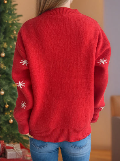 Reindeer Round Neck Dropped Shoulder Sweater - Tigbul's Variety Fashion Shop