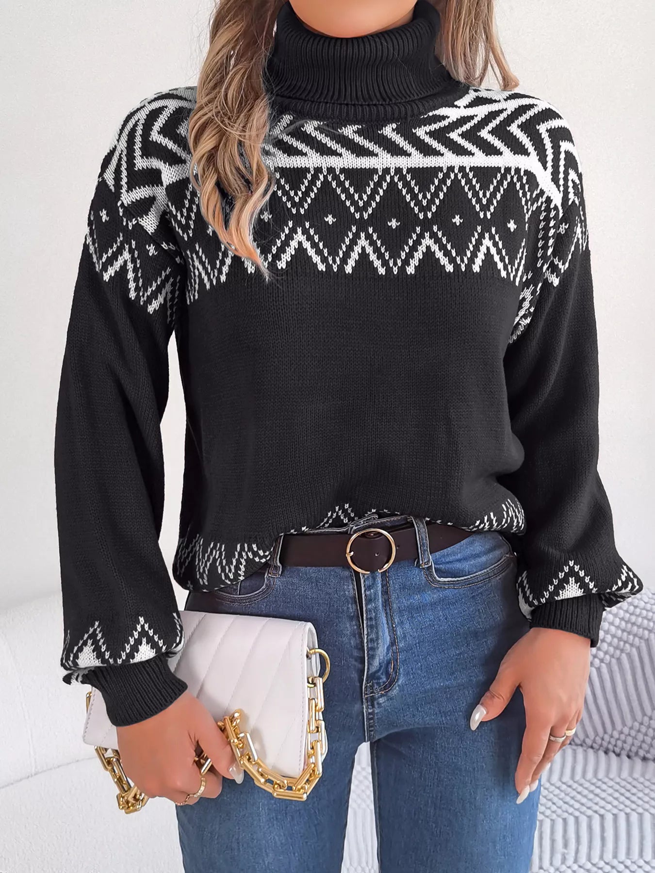 Turtleneck Dropped Shoulder Sweater - Tigbul's Variety Fashion Shop