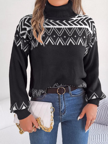 Turtleneck Dropped Shoulder Sweater - Tigbul's Variety Fashion Shop